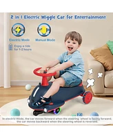 Gymax 2 in 1 Electric Wiggle Car Kids Ride On Drifting Wiggle Car with Music and Pedal