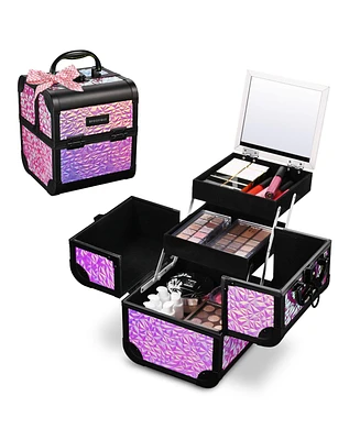 Byootique Makeup Train Case Cosmetic Organizer w/ Mirror Mermaid Artist