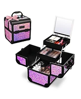 Byootique Makeup Train Case Cosmetic Organizer w/ Mirror Mermaid Pink Artist