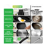 NutriChef Kitchenware 17 Piece Non-Stick Cookware Set, Non-Stick Pans and Pots with foldable Knob, Space Saving, Stackable, Nylon Tools Set