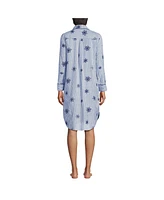 Lands' End Women's Drapey Flannel Long Sleeve Button Down Knee Length Sleepshirt Nightgown