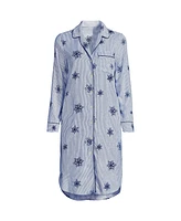 Lands' End Women's Drapey Flannel Long Sleeve Button Down Knee Length Sleepshirt Nightgown