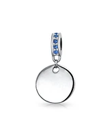 Bling Jewelry Crystal Accent Bale Dangle Round Circle Disc Shaped Charm Bead For Women .925 Sterling Silver European Bracelet