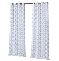 Kate Aurora 2 Pack: Thermal Lined Gray & White Trellis Grommet Blackout Curtains