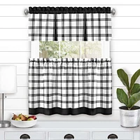 Kate Aurora Windowpane Plaid Country Farmhouse Kitchen Curtain Tier & Valance