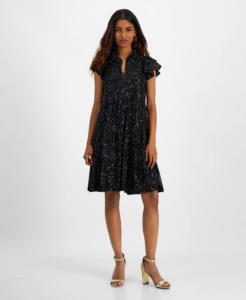 Robbe Bee Petite Sequined Tiered A-Line Dress