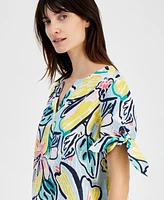 Charter Club Women's Split-Neck Wildflower Linen Shirt, Created for Macy's