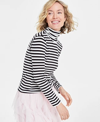 On 34th Women's Every Day Stripe Jersey Turtleneck, Created for Macy's