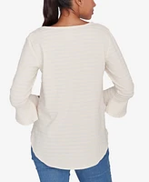 Ruby Rd. Petite Ballet Neck Luxe Smocked Top with Ruffle Sleeves