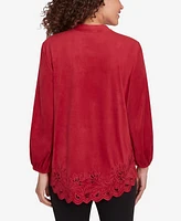 Ruby Rd. Petite Button Front Stretch Faux Suede Top