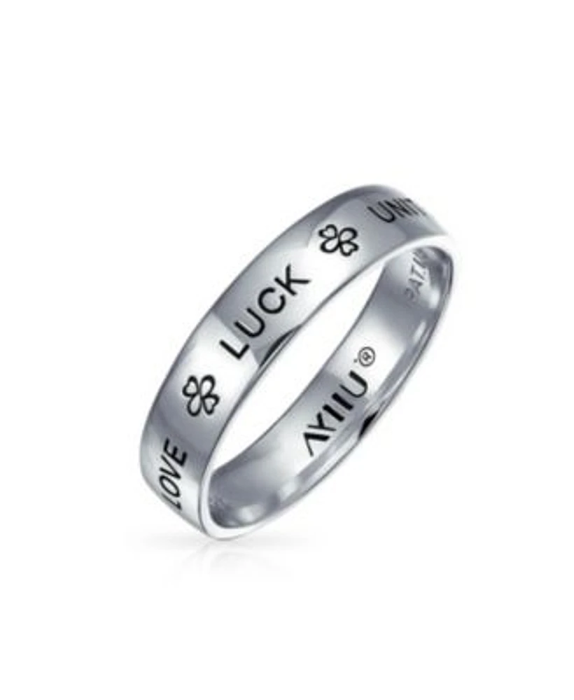 Bling Jewelry Ayllu Amulet Talisman Inspirational Words Intertwine Symbol Heart Infinity Clover Love Luck Unity Band Ring .925 Sterling Silver 4mm