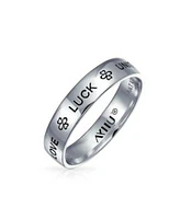 Bling Jewelry Ayllu Amulet Talisman Inspirational Words Intertwine Symbol Heart Infinity Clover Love Luck Unity Band Ring .925 Sterling Silver 4mm