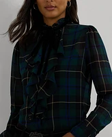 Lauren Ralph Women's Plaid Ruffle-Trim Georgette Blouse