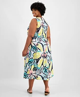 Charter Club Plus Linen Floral-Print Tank Dress, Created for Macy's