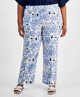 Charter Club Plus Linen Floral-Print Pants, Created for Macy's