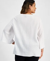 Jm Collection Plus Mirella Embellished-Neck Kimono Top, Exclusively at Macy's