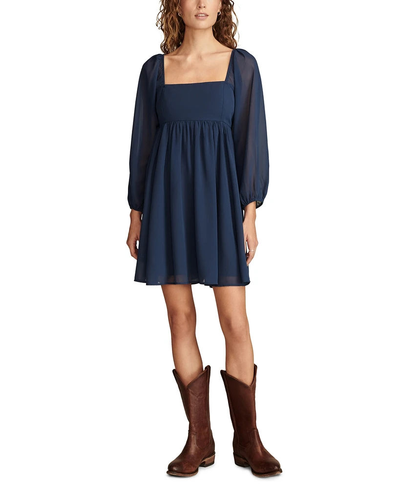 Lucky Brand Women's Smocked-Bodice Sheer-Sleeve Mini Dress