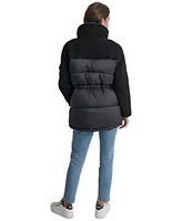 Dkny Jeans Women's Faux-Sherpa Puffer Mixed Coat