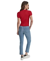 Dkny Jeans Women's Short-Sleeve Ribbed Knit Polo Shirt
