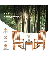 Sugift 3 Pieces Eucalyptus Rocking Chair Set with Coffee Table