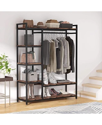 Tribesigns Free-standing Closet Organizer, Heavy Duty Clothes Closet, Portable Garment Rack with 6 Shelves and Hanging rod