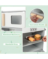 Sugift Double Sided Kids Pretend Kitchen Playset with 2-Seat Cafe
