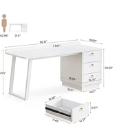 Tribesigns White Computer Desk with Drawers: 55 Inches Modern Home Office Desk with Storage, Small Wood Study Writing Work Table Workstation for Bedro