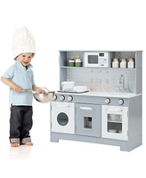 Sugift Wooden Kitchen Pretend Play Toy for Kids with Realistic Light and Sound
