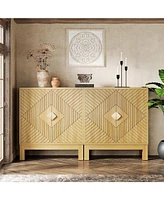 Tribesigns Sideboard Buffet Cabinet, Set of 2 Farmhouse Storage Cabinet with 2 Doors, 59 Inch Wood Accent Coffee Buffet Cabinet for Living Room, Bedro