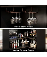 Tribesigns Bar Cabinet, L-Shaped Home Table with Stemware Racks, 4-Tier Corner Unit Liquor Wine Reception Desk for Pub