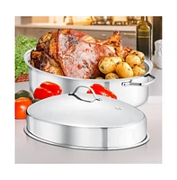 NutriChef Oval Roasting Pan / Roaster with Polished Rack and Stainless Steel Lid
