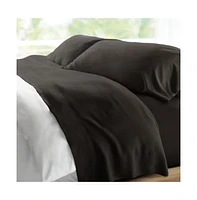 Cariloha Retreat 4-Piece Sateen Sheet Set | Black Sand | Split King | Lyocell Material | Breathable, Corner Straps, Extra soft & Cooling