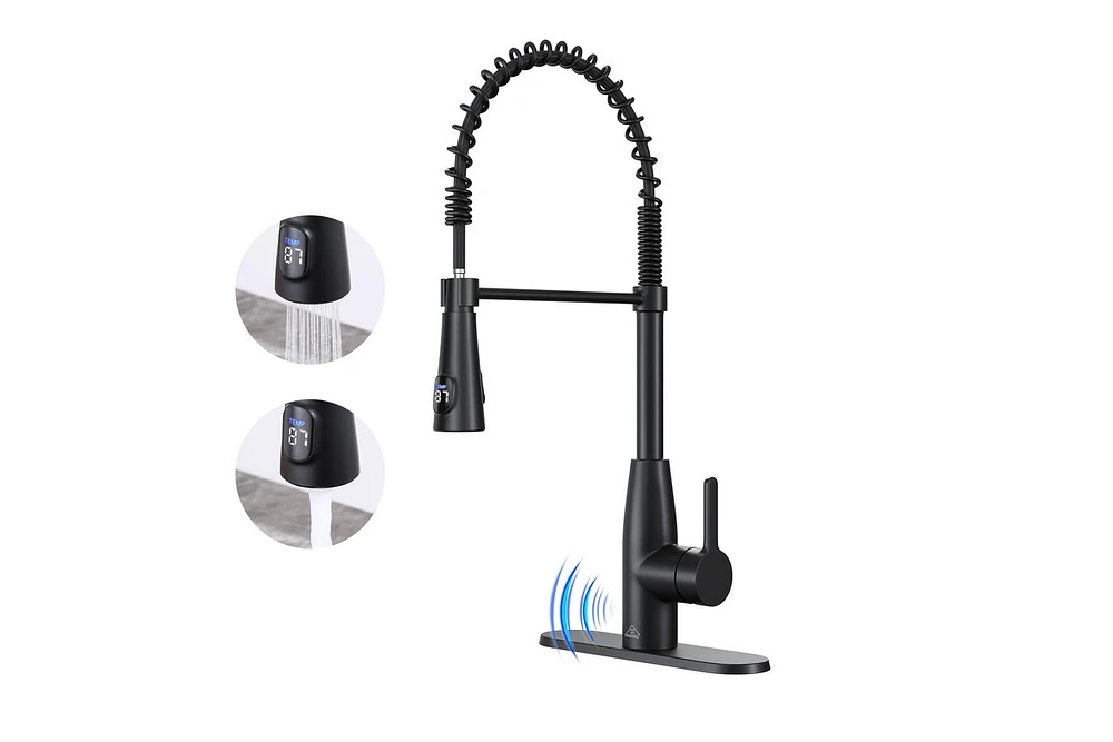 Casainc Pull Down Sprayer Kitchen Faucet with Touchless Sensor and Digital Temperature Display