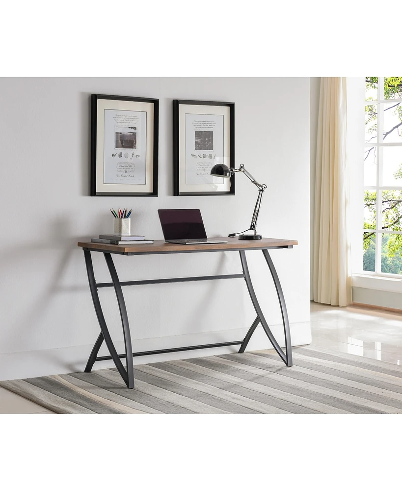 Kings Brand Furniture Haughton Writing/Laptop Desk, Black Metal & Walnut Wood