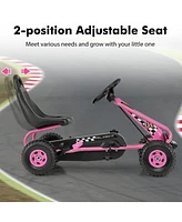 Gymax Kids Pedal Go Kart 4 Wheel Ride On Toys w/ Adjustable Seat Handbrake Red