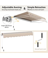 Sugift Outdoor Manual Retractable Awning Cover Shelter Patio Sun Shade-Beige