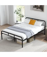 Sugift Full Bed Frame with Headboard and Footboard No Box Spring Needed-Black