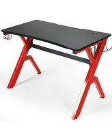 Sugift Ergonomic Gaming Desk with Carbon Fiber Surface and R-Shape Steel Frame