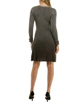 Taylor Women's Metallic-Knit Button-Front Dress