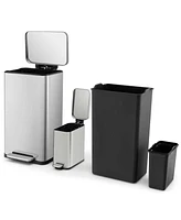 Costway 2 Pack Trash Can Combo Set with Step-on Pedal Removable Inner Buckets for Kitchen