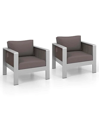 Costway 2 Pcs Aluminum Single Sofa Outdoor Furniture Set with Thick Back & Seat Cushions