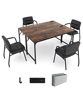 Costway Set of 2 Meeting Room Desk with Charging Station & Headphone Hook Metal Frame