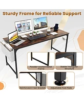 Costway Set of 2 Meeting Room Desk with Charging Station & Headphone Hook Metal Frame