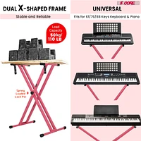 5 Core Keyboard Stand Double X Style Adjustable Piano Riser + Keyboard Piano Bench - Baby Pink