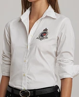 Lauren Ralph Lauren Women's Classic-Fit Beaded-Crest Shirt, Regular & Petite