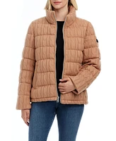 Sanctuary Women's Single-Breasted Cable Knit + Cire Mix Puffer Jacket