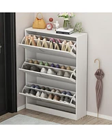 Famapy White Wooden Shoe Storage Cabinet,Simple and Fashion with 3-Drawers