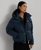 Lauren Ralph Women's Plaid Beaded-Crest Down Coat