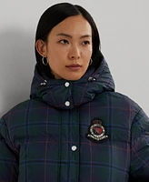 Lauren Ralph Women's Plaid Beaded-Crest Down Coat