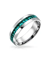 Bling Jewelry Aqua Crystal Eternity Band Ring Stainless Steel Unisex 6mm